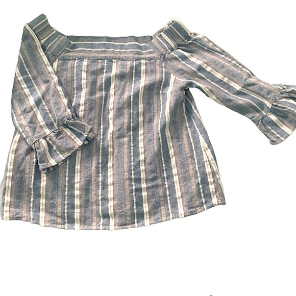 Ethereal By Paper Crane Off Shoulder Ticking Stripe Linen Blend Top Size Small - Picture 2 of 6